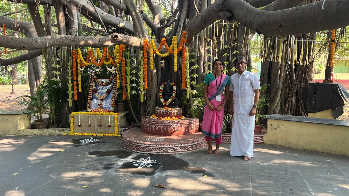Shriya beneath the banyan tree at Kalakshetra, Chennai