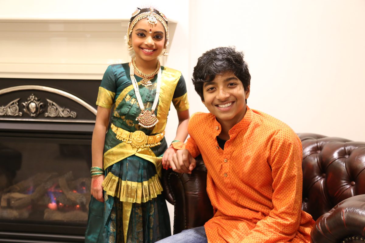 Shriya in costume with her brother